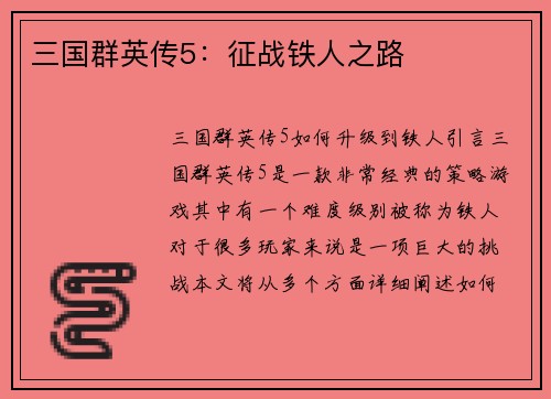 三国群英传5：征战铁人之路